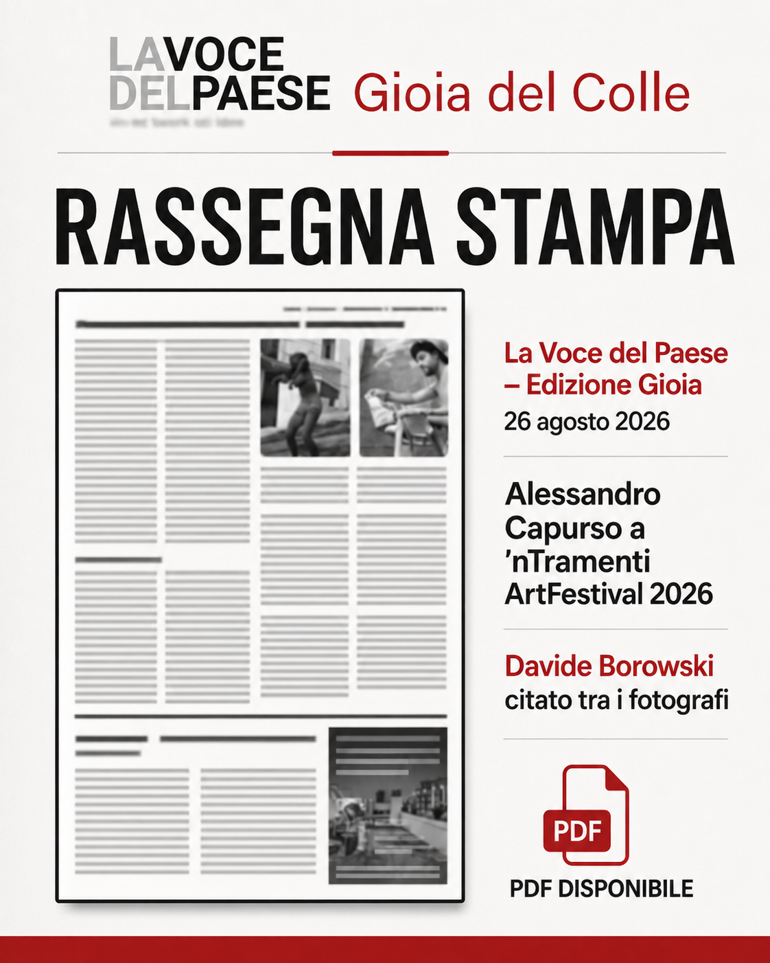 La Voce del Paese, Edizione Gioia - Alessandro Capurso a ’nTramenti ArtFestival 2026 - 26.08.26