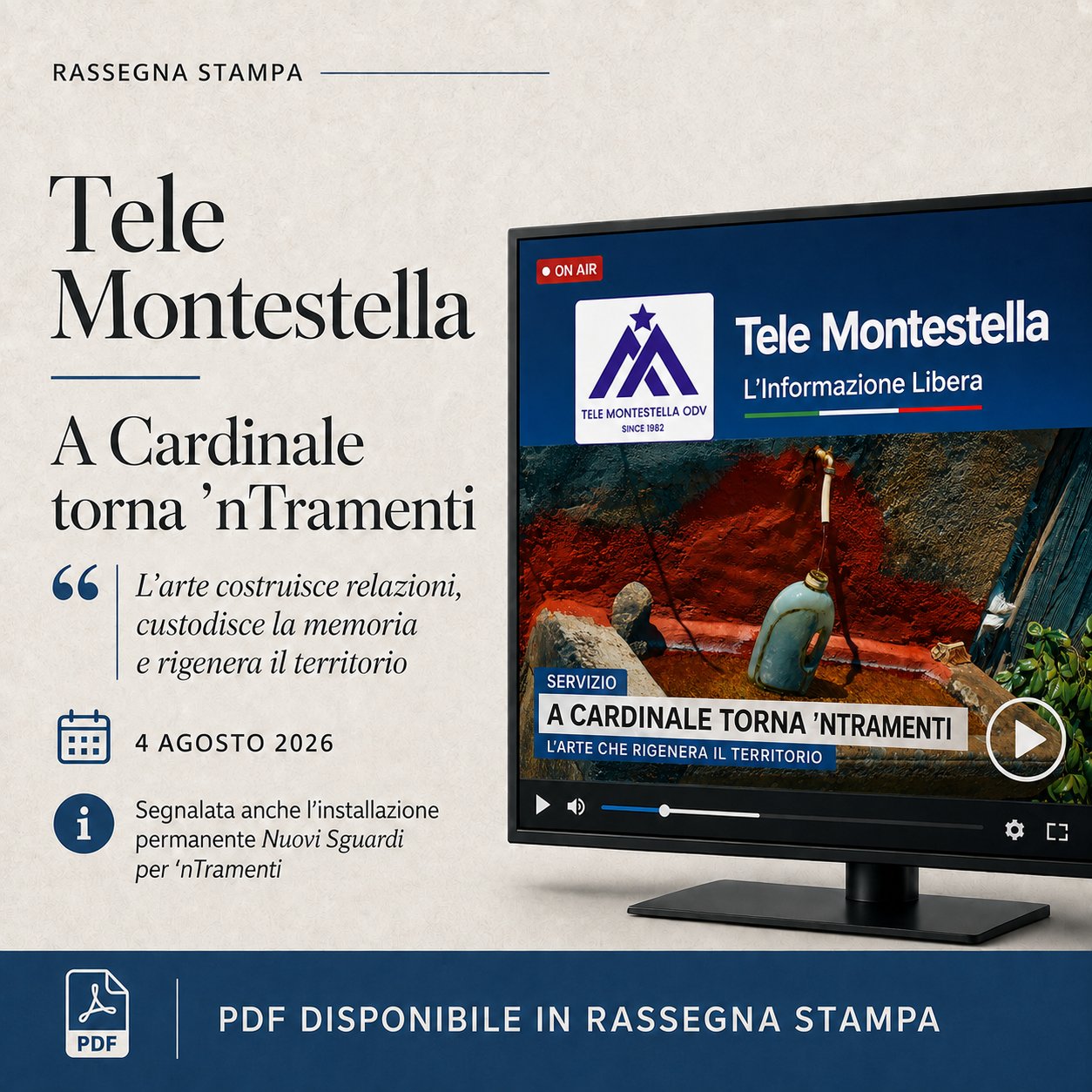 Tele Montestella - ’nTramenti ArtFestival, il lavoro sul territorio a Cardinale - 04.08.26