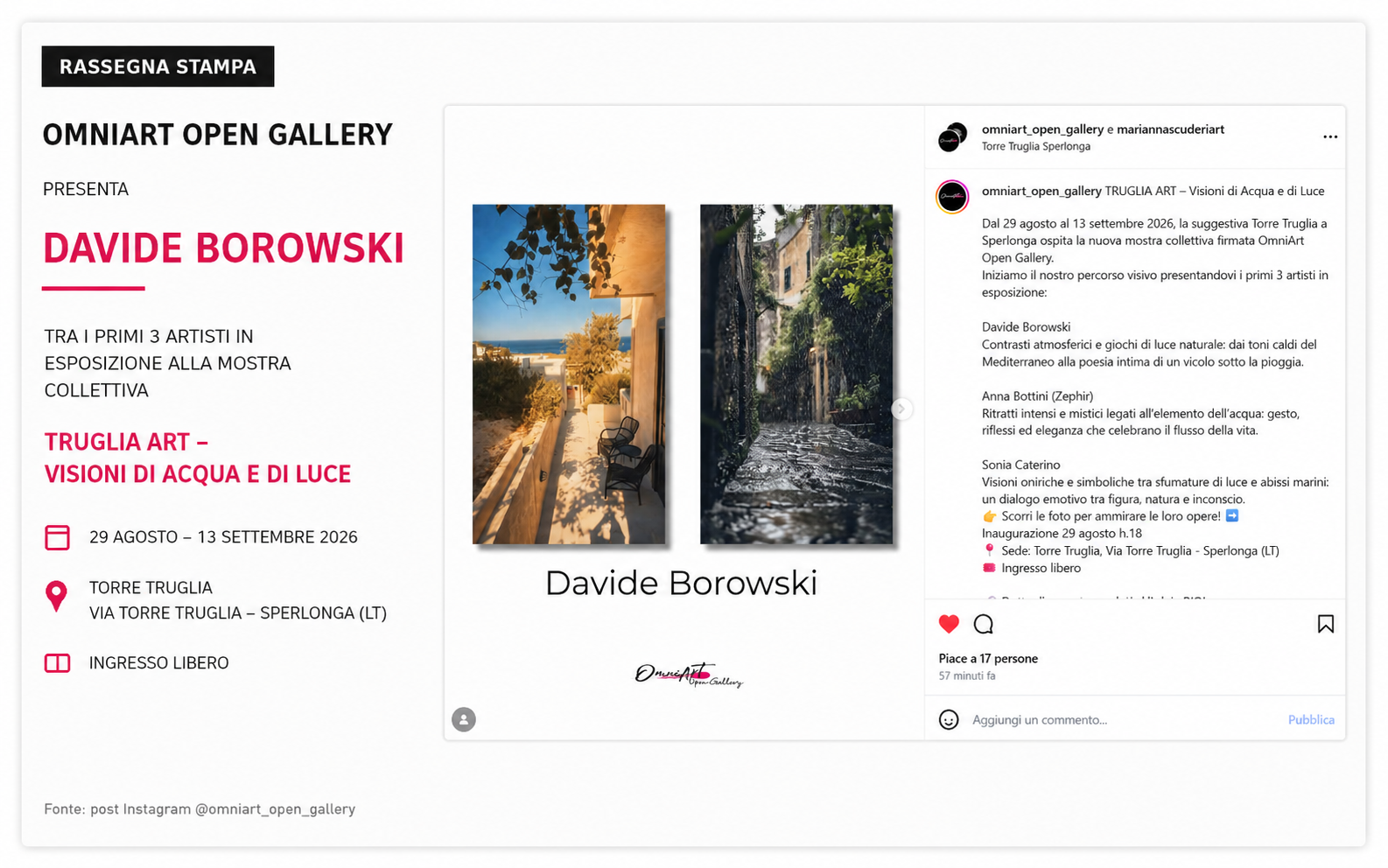 OmniArt Open Gallery (IG) – Le opere di Davide Borowski a Truglia Art 2026 - 24.08.26