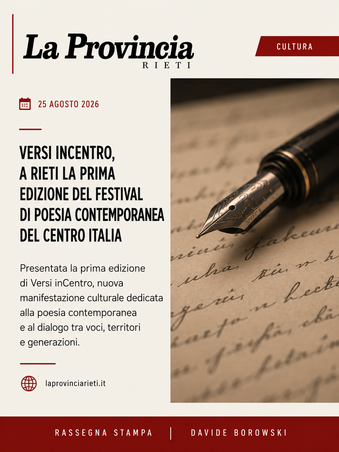 La Provincia Rieti - Prima edizione di Versi inCentro il 30 agosto - 25.08.26