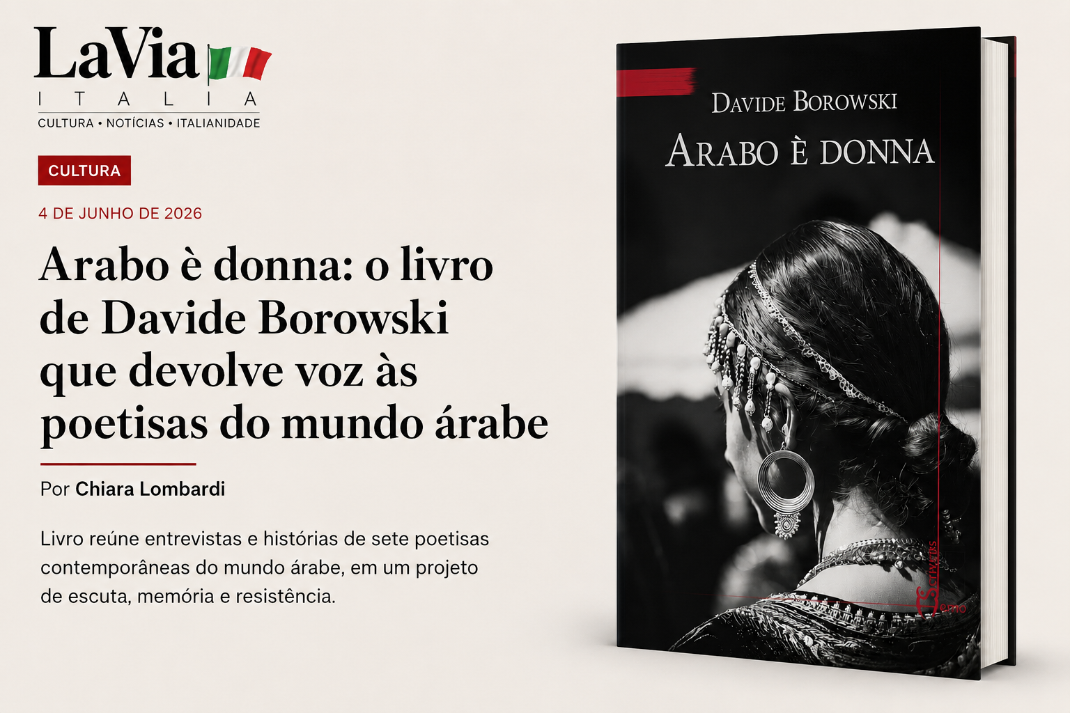 La Via Italia (Brasile) – Arabo è donna: o livro de Davide Borowski que devolve voz às poetisas do mundo árabe, di Chiara Lombardi - 04.06.26