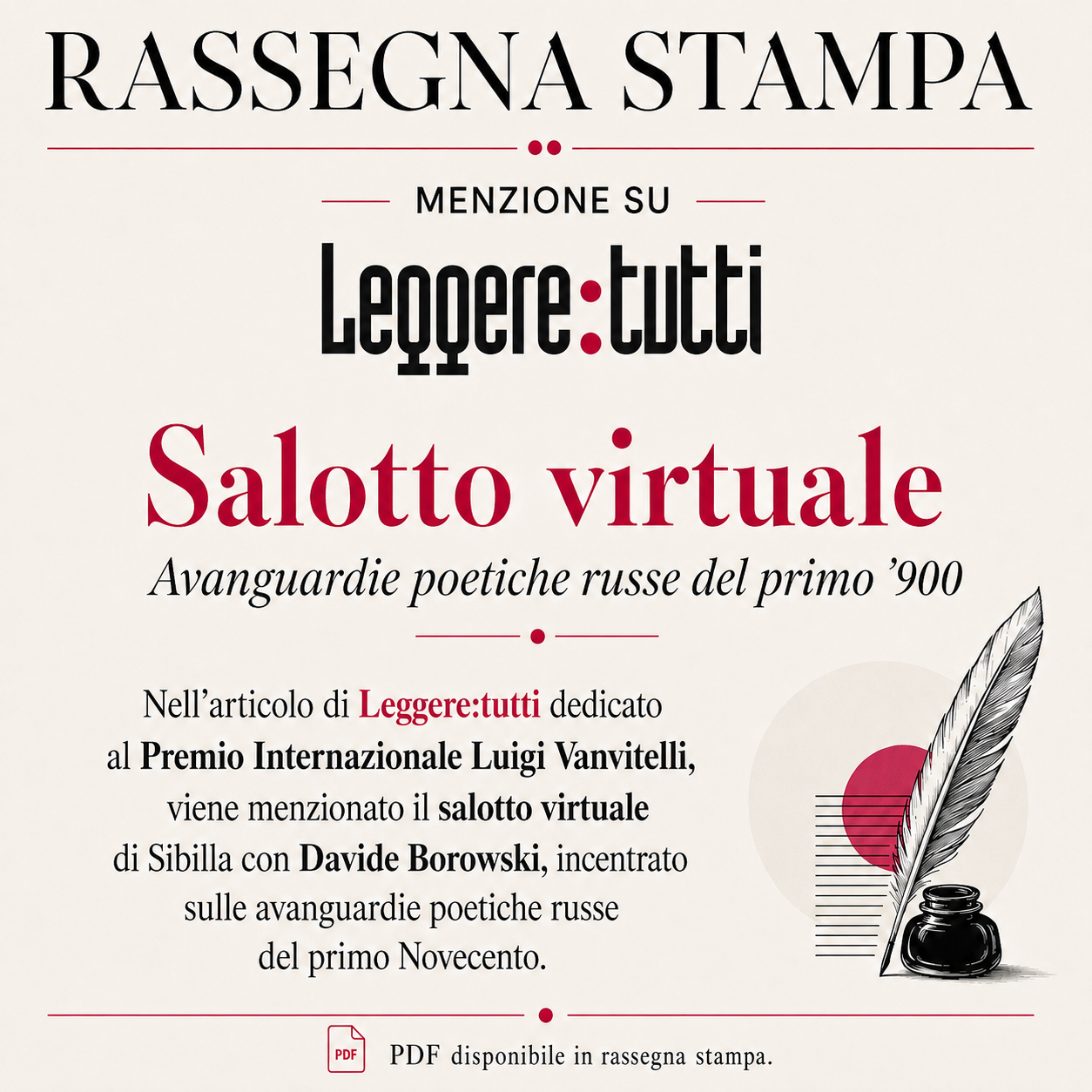 Leggere:tutti - Il salotto letterario sulle avanguardie russe condotto da Davide Borowski segnalato tra le attività legate al Premio Vanvitelli - 31.05.25