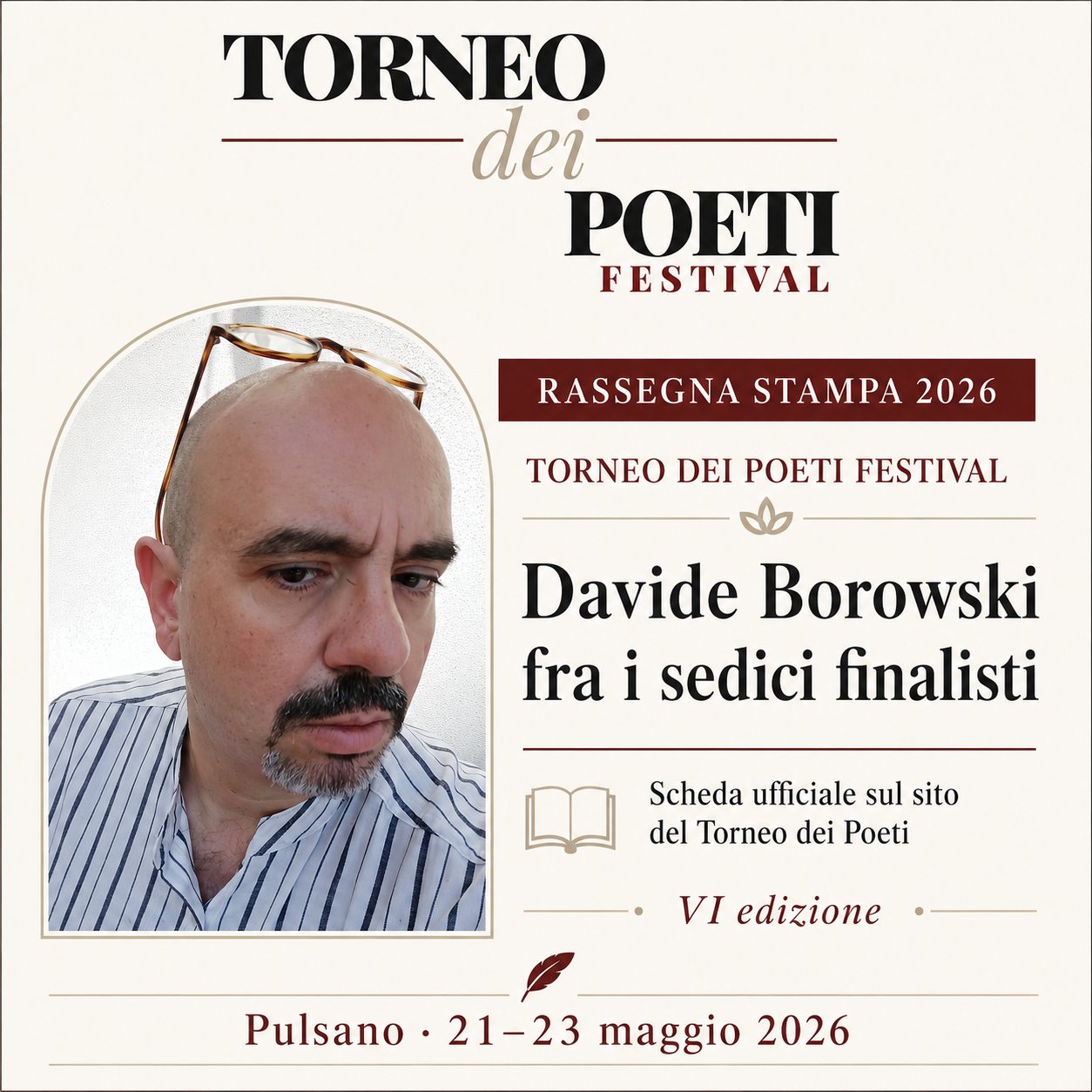Torneo dei Poeti — Davide Borowski fra i sedici finalisti ufficiali