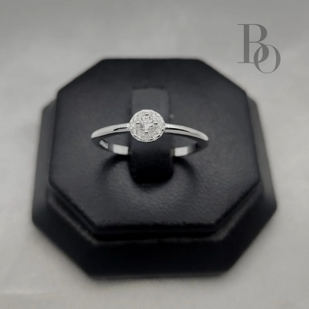 Anillo Solitario Piedra Zirconia Central Plata