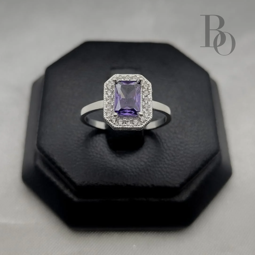 Anillo Solitario Piedra Zirconia Cuadrada Central Plata