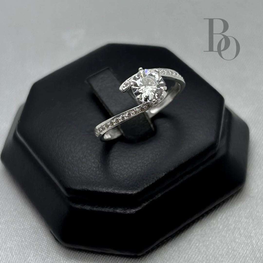 Anillo Solitario Piedra Zirconia Plata