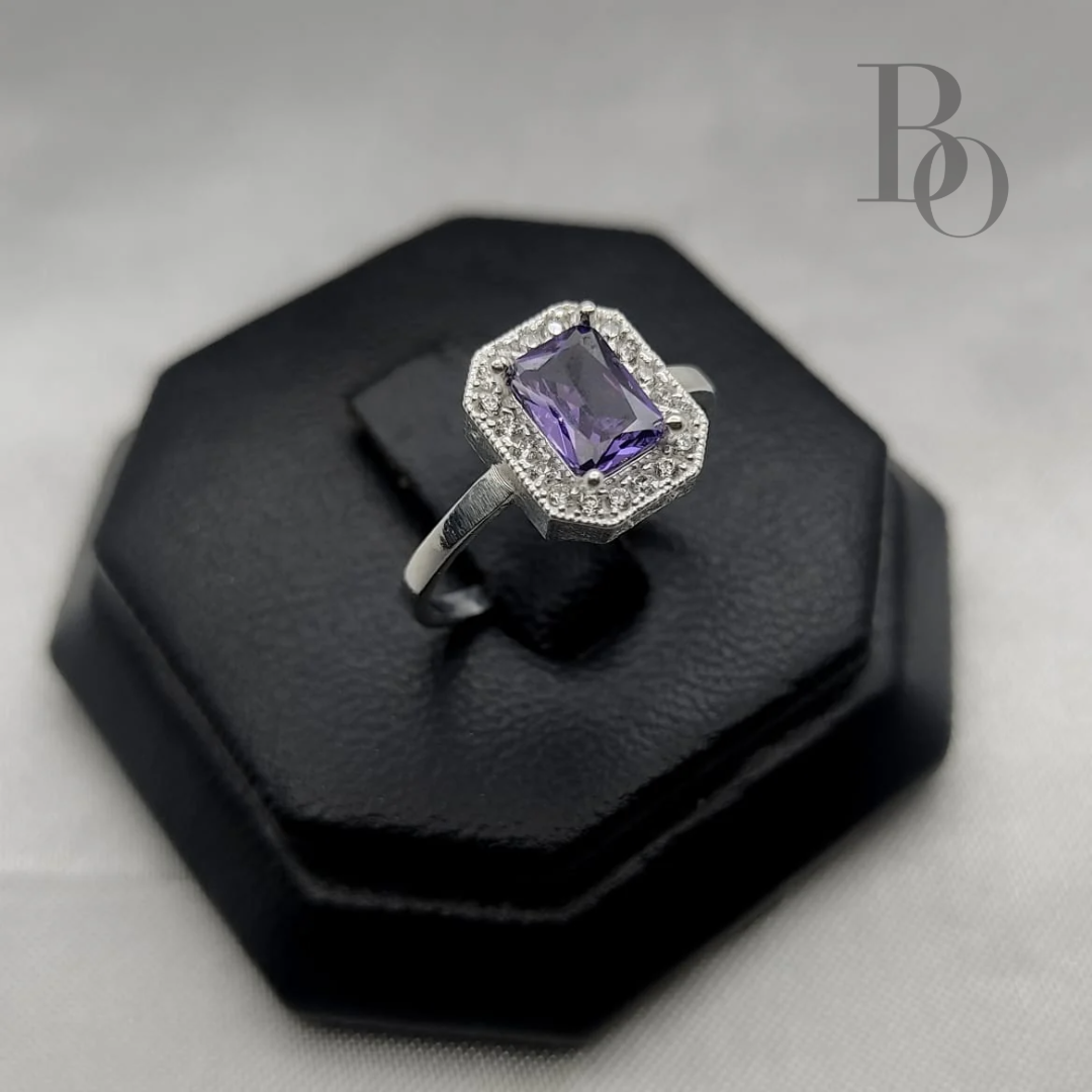 Anillo Solitario Piedra Zirconia Cuadrada Central Plata