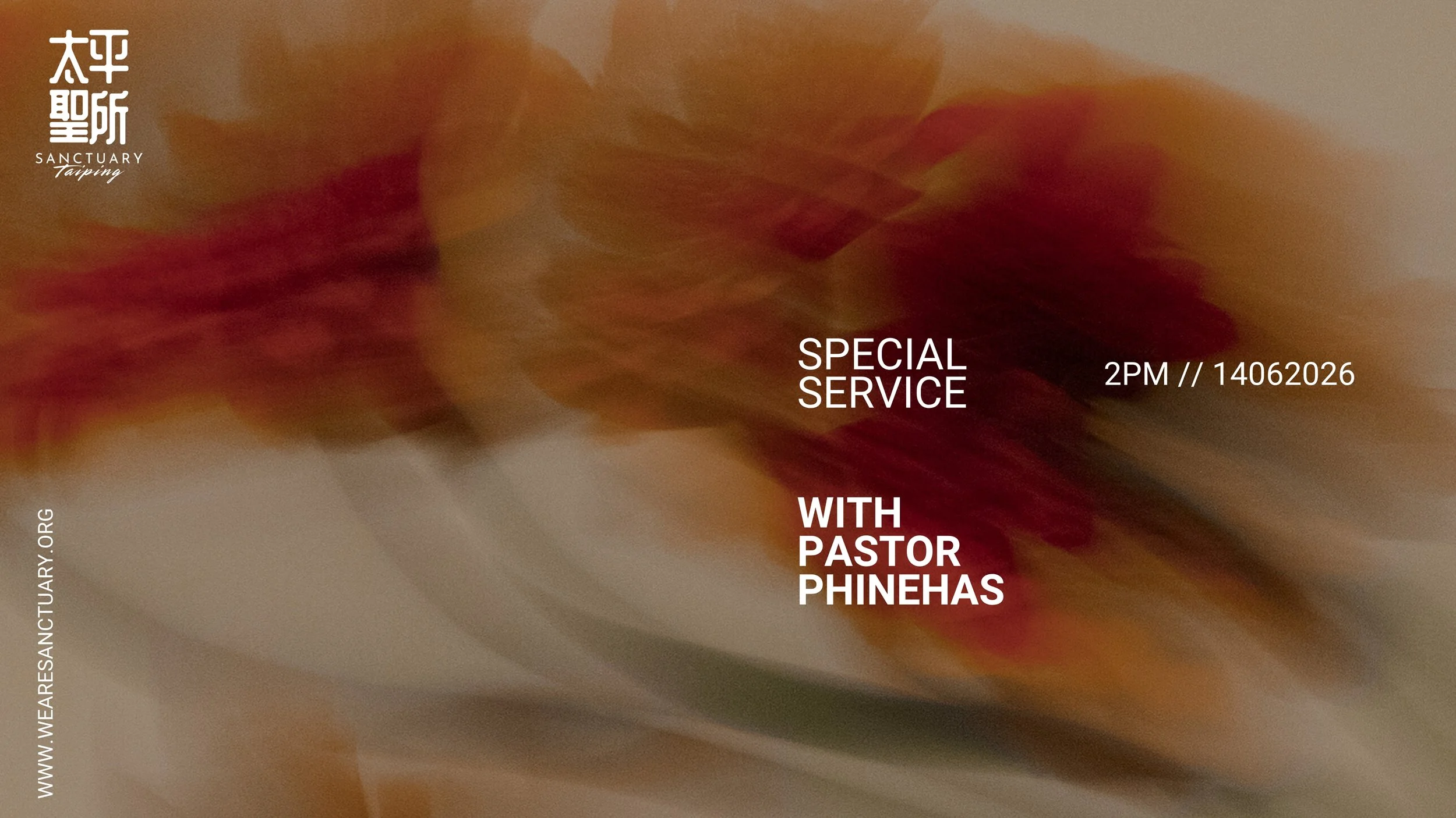 Hey Taiping 👋
you’re invited to something chill but meaningful.

📅 Sunday, 14 June 2026
⏰ 2PM
📍 Sanctuary Taiping
with Pastor Phinehas

come as you are. bring a friend. stay for the good vibes & great company.

see you there? 🙌

#SanctuaryTaiping