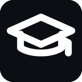 Icono de un birrete de graduación en fondo negro.