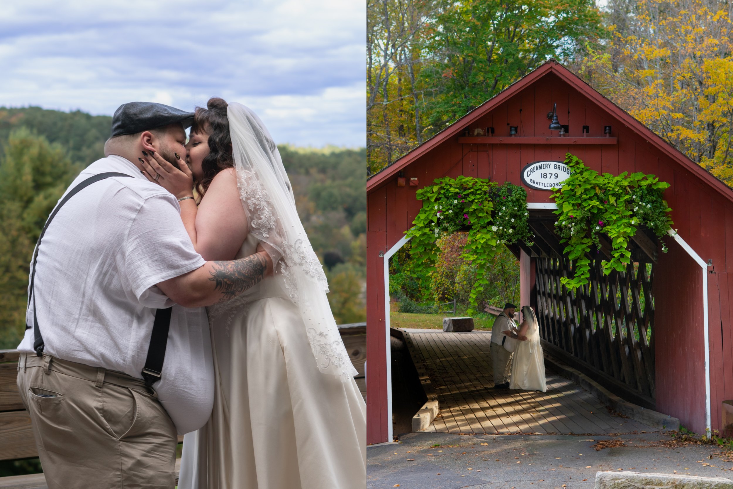 Raylene and Donald share a kiss at their elopement and then exchange vows privately in Brattleboro Vermont in October of 2023