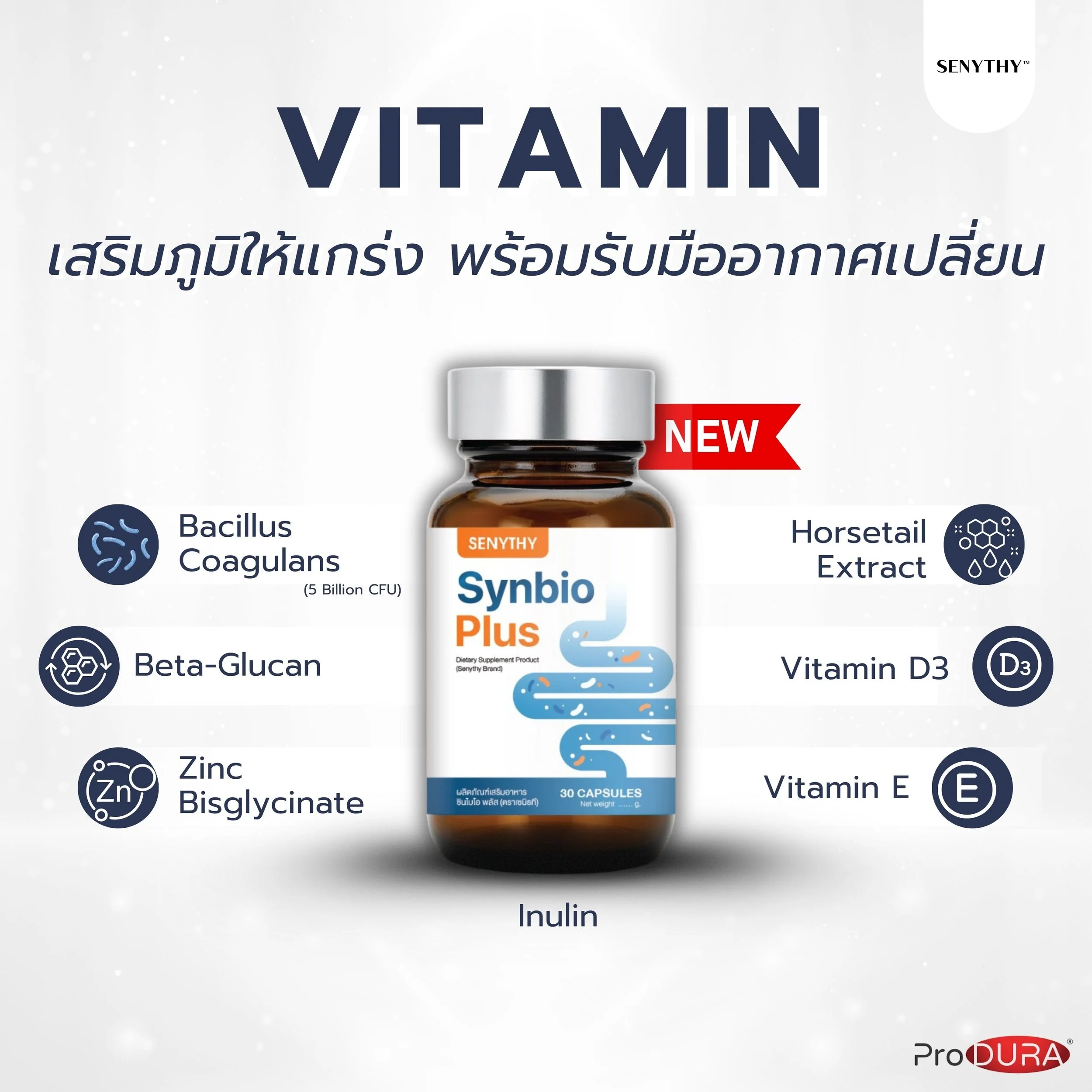 SENYTHY Synbio Plus Synbiotic | โพรไบโอติก + พรีไบโอติก | ดูแลลำไส้ | เหมาะกับคนแพ้ง่าย พักผ่อนน้อย | อาหารเสริม