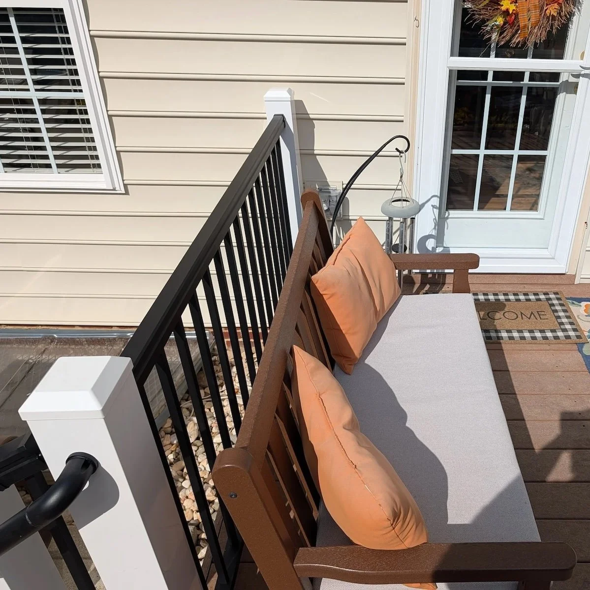 New deck handrail and bench