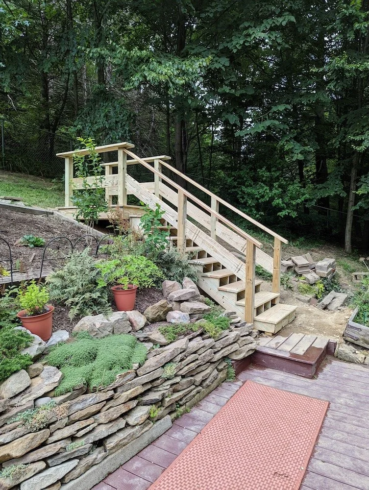 External garden timber stair
