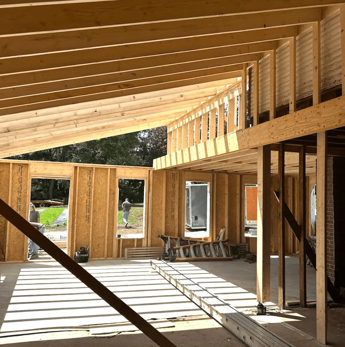 Image of new timber framing construction in a house