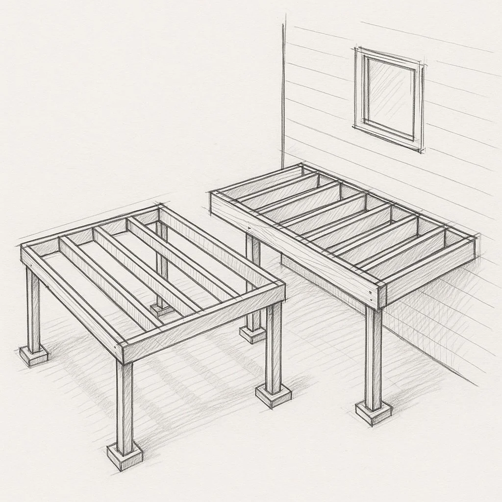 Image showing attached and free standing timber decking frames