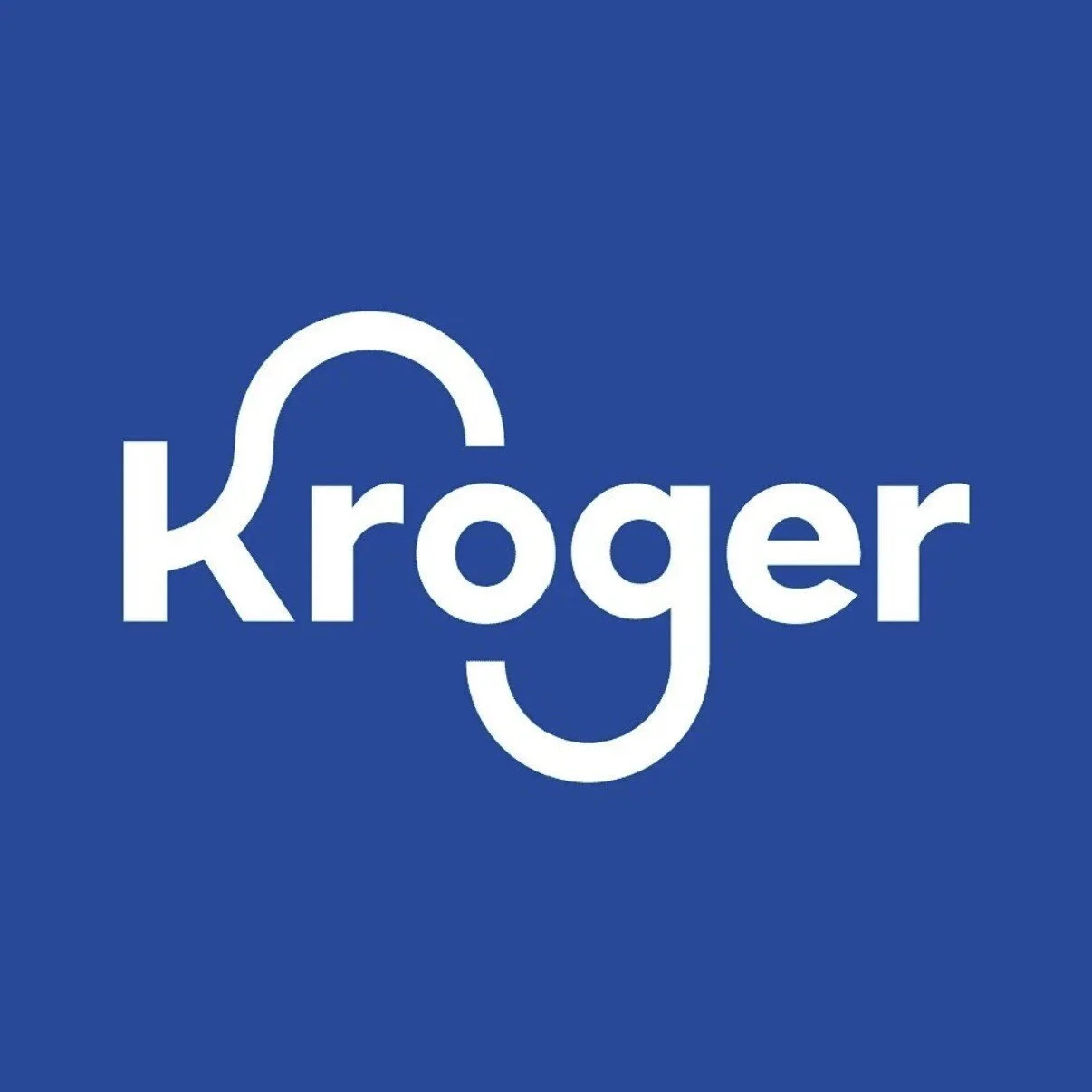 White Kroger logo on a blue background.