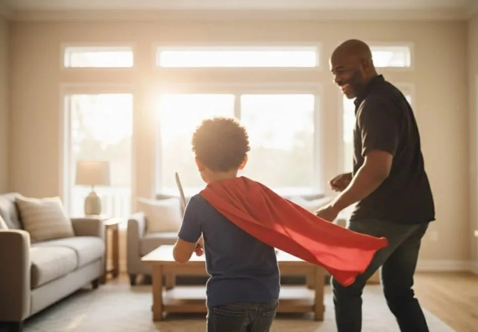 Father and son playing together