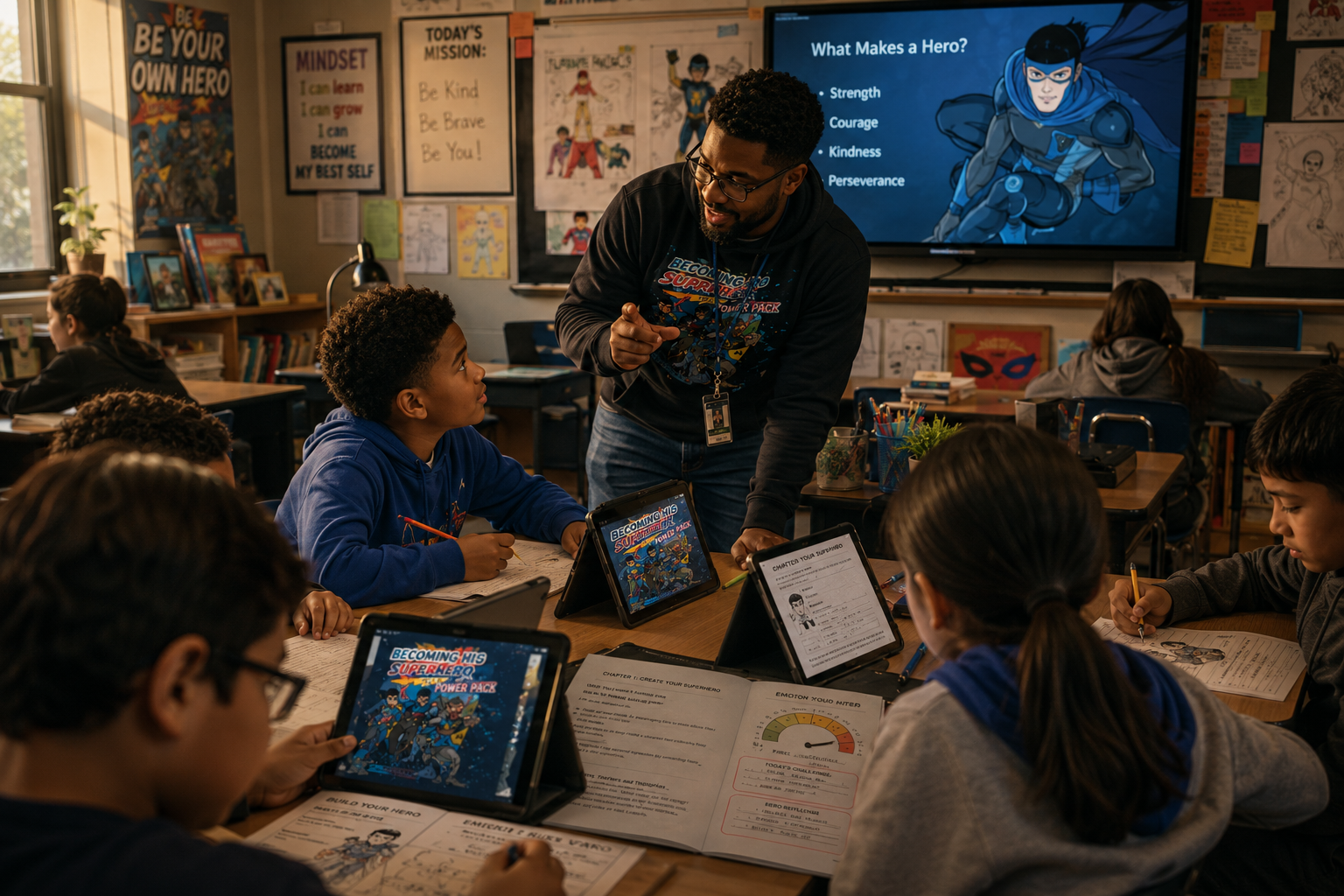 class learns how to make superheroes with the  jetpulse hero builder