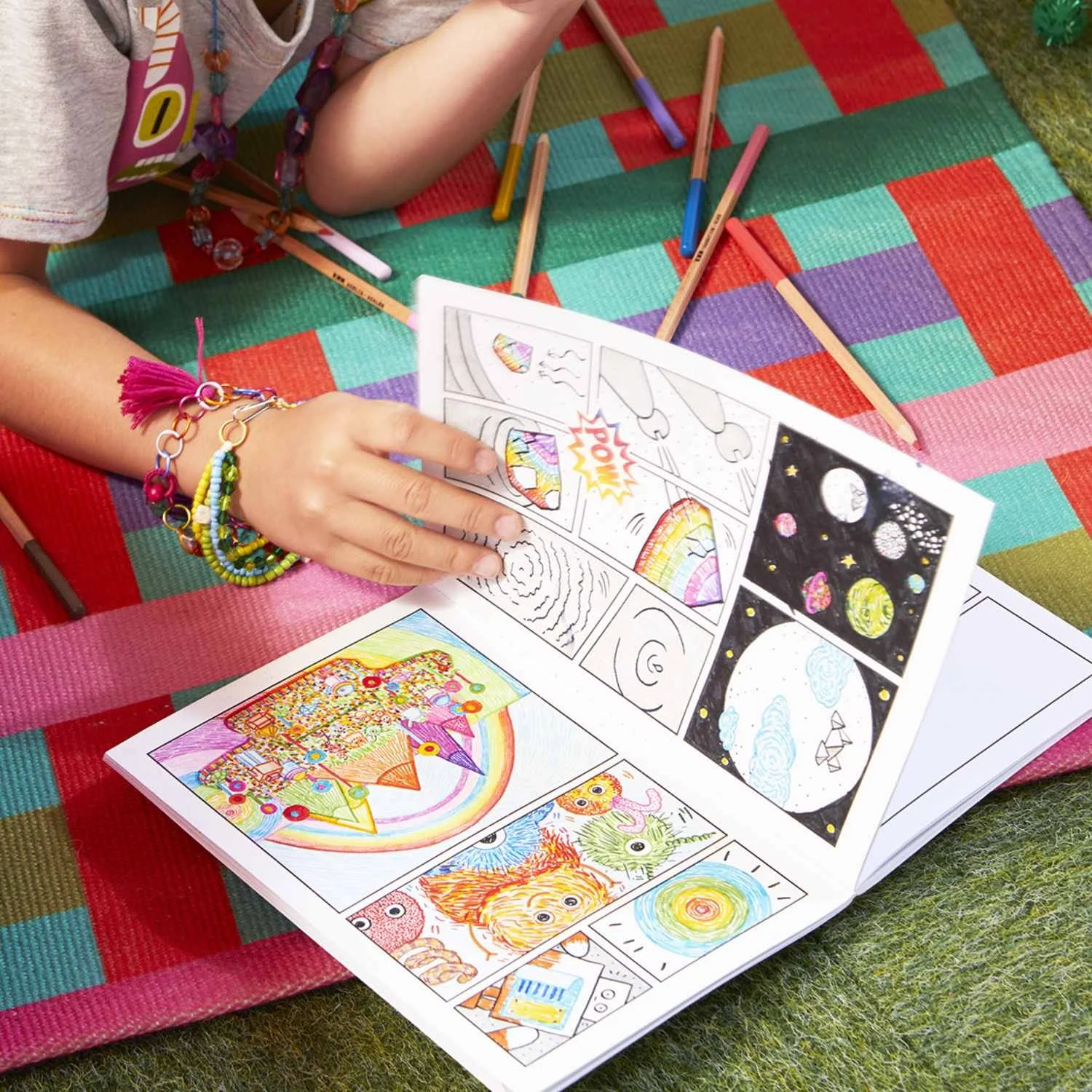 Autistic child expressing emotions through drawing and imaginative storytelling