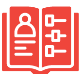 Open book with profile silhouette, lines representing text, and sliders, indicating a resume or profile editing.