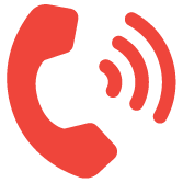 Icon of a red telephone receiver with sound waves indicating calling or communication.