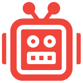 Red robot face with antenna-like ears and square eyes and mouth