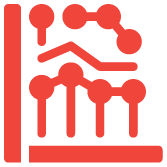 A line graph with multiple data points and trend lines, over a red background.