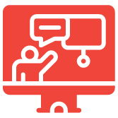 Outline of a person in front of a whiteboard with a speech bubble above their head