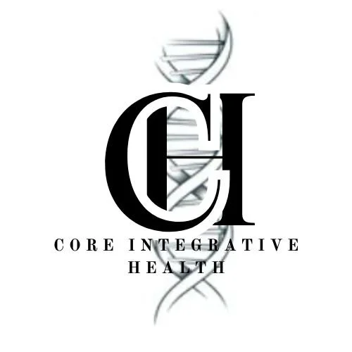 Logo for Core Integrative Health featuring a DNA double helix and the initials C and H.