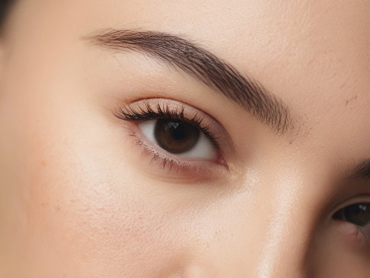 Elongated straight brow with arch toward the tail