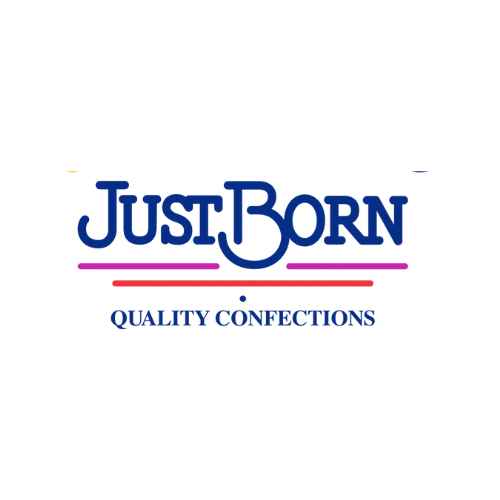 Logo of Just Born with the slogan 'Quality Confections'.