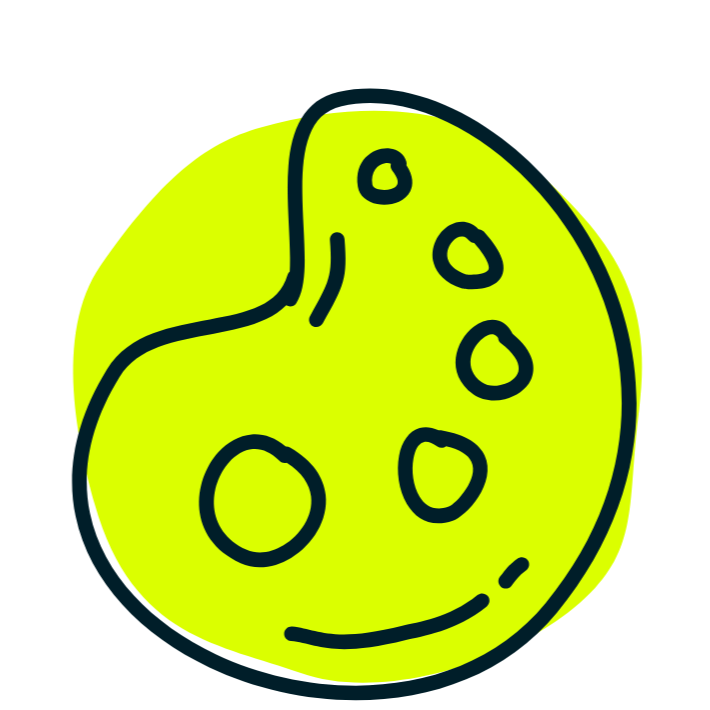 Cartoon-style illustration of a yellow-green oatmeal cookie with a few large chocolate chips.