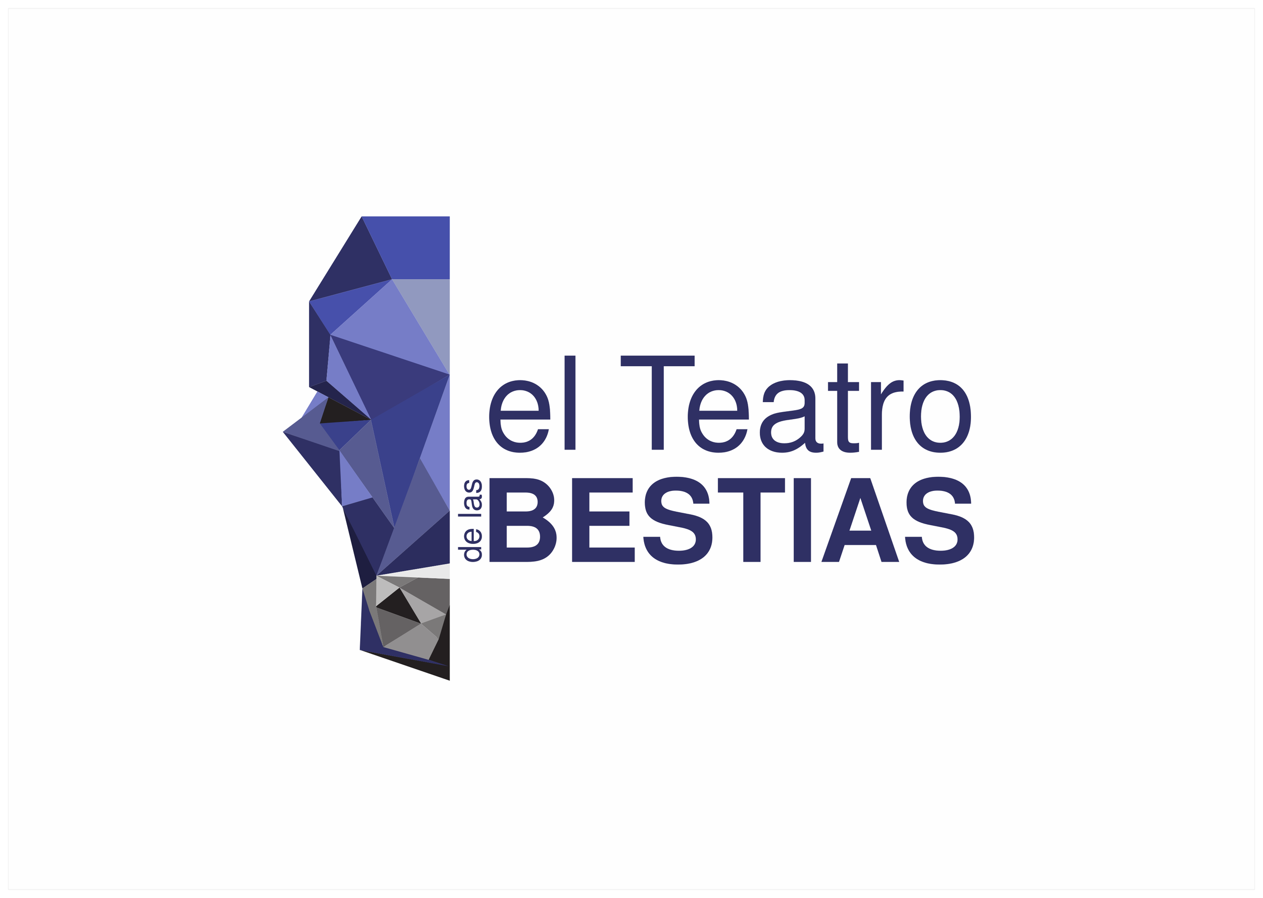 Logotipo del teatro de las Bestias con un diseño geométrico de una cara de animal en tonos azules y grises.