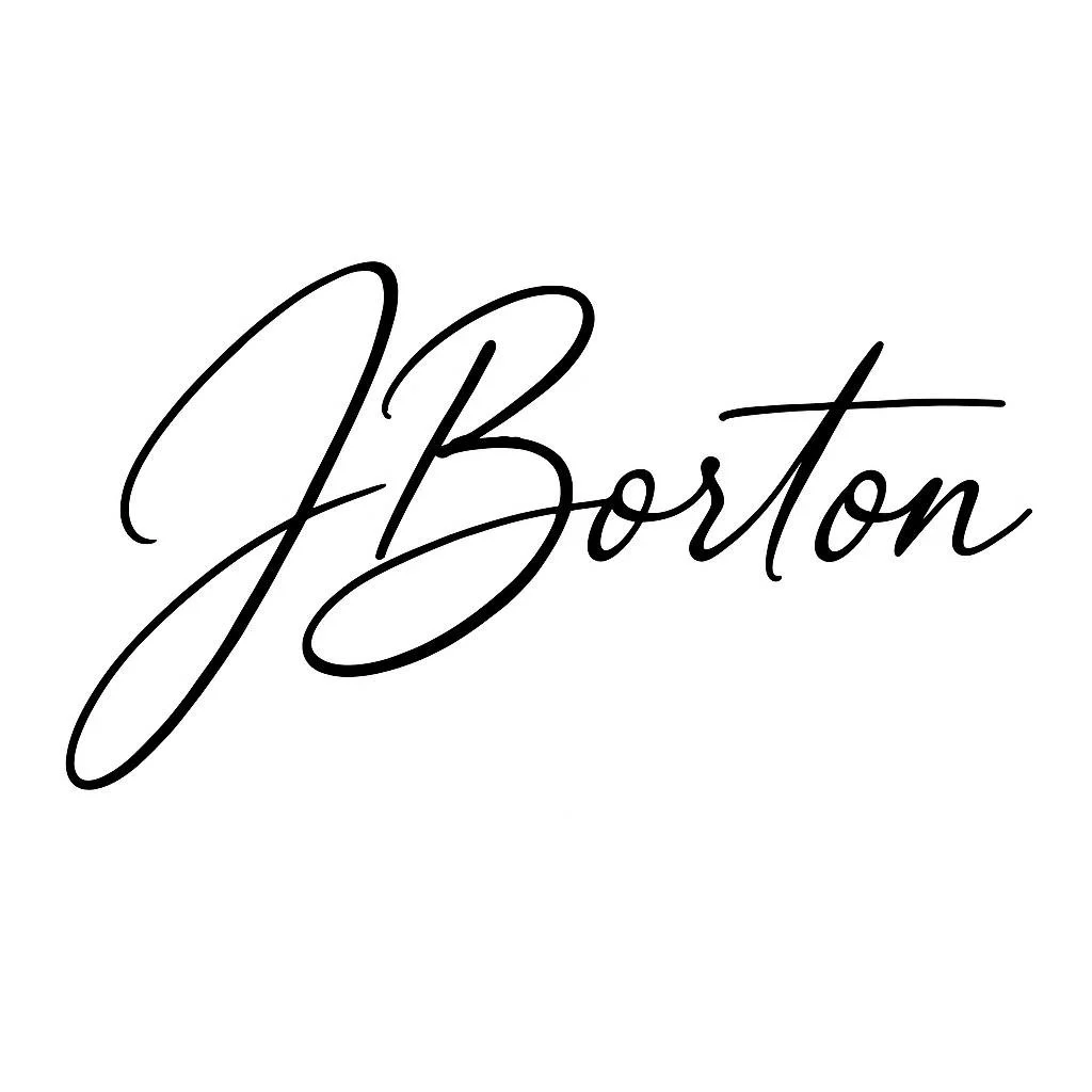 Stylized black script text that says 'J. Boston' on a white background.