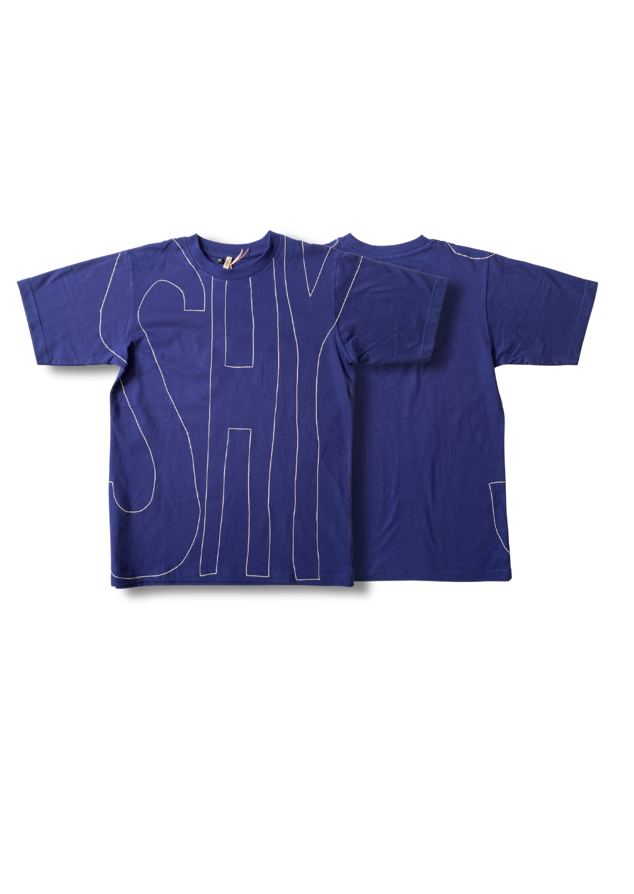 Embroidered Shy White on Blue