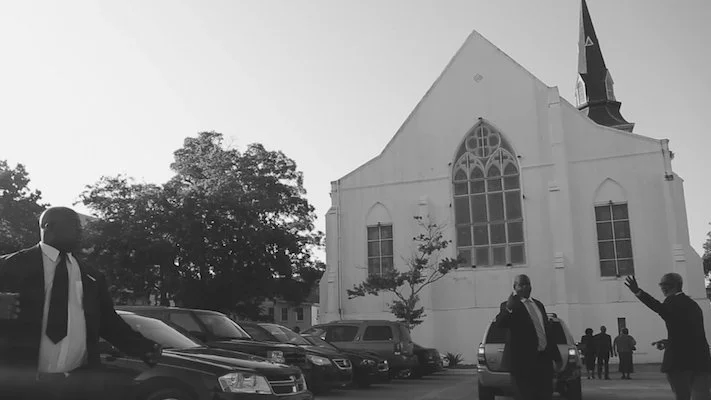 A Site of Reckoning: Battlefield (2016, 4 min 47 sec loop, edition of 4 + 2 AP). A meditation on the aftermath of the murders at Mother Emanuel AME Church in Charleston, SC using footage from before, directly after and weeks following the mass shooti
