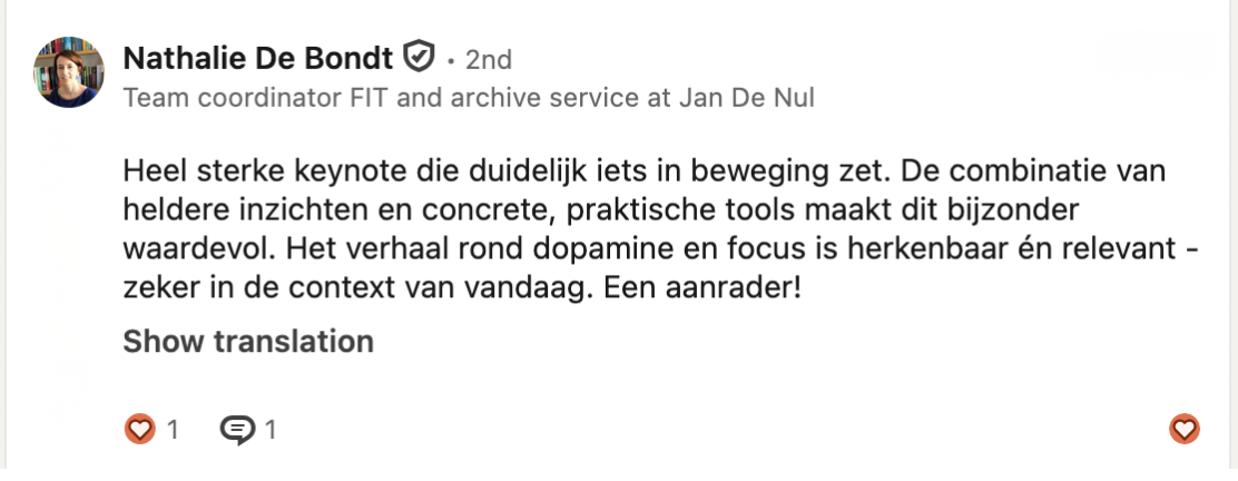 Getuigenis van Nathalie over de keynote