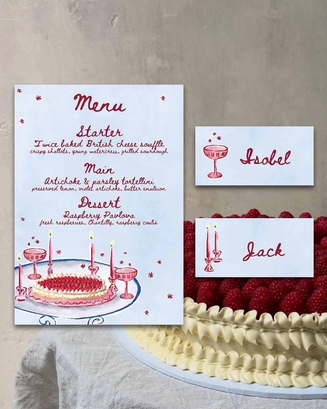 Raspberry Cake & Champagne Menu Template