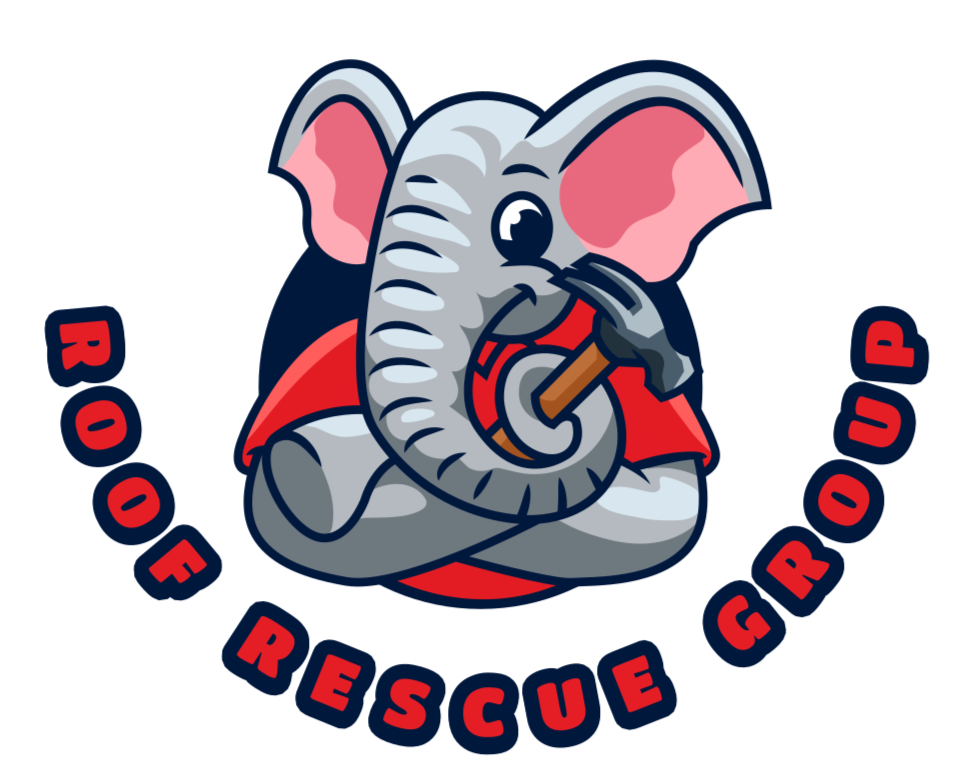 Cartoon elephant wearing a red cape, holding a hammer to its trunk, with the text 'Rooter Rescue Group' surrounding it.