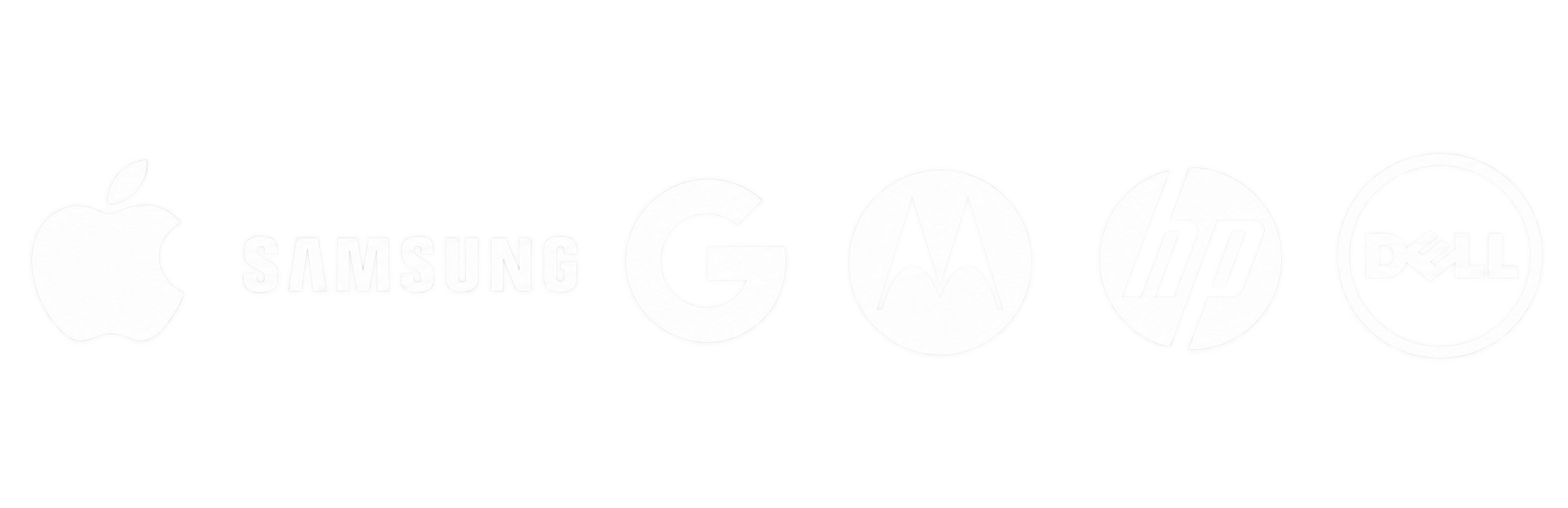 Line of logos of Apple, Samsung, Google, Motorola, HP, Dell.