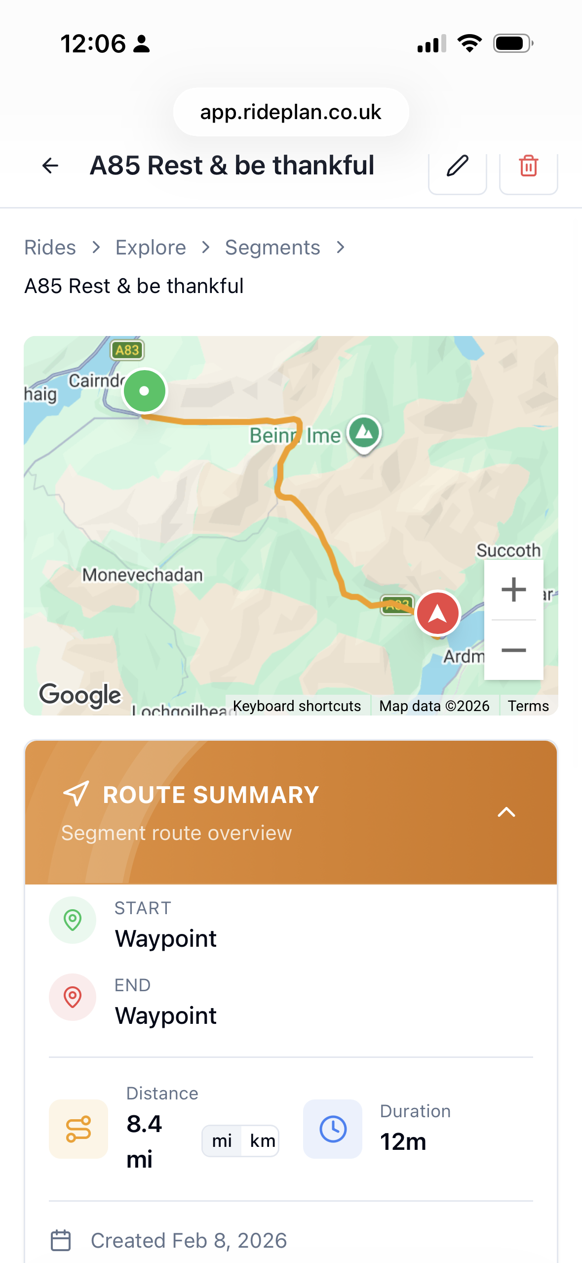 RidePlan Segment information