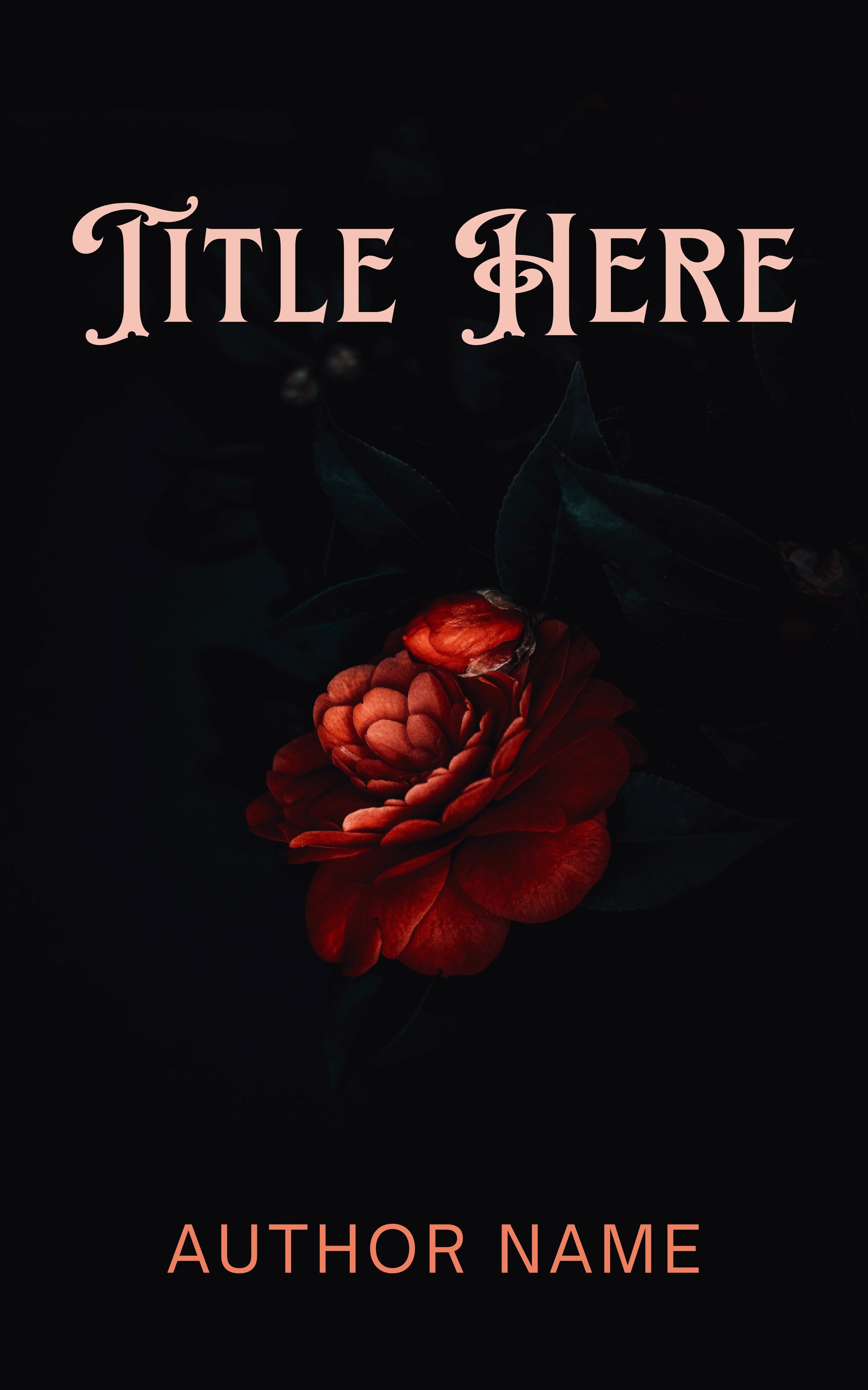 Book cover with a dark background and a single red flower in the center, title space at the top, author's name at the bottom. A book that is part of the stuff your kindle day event.