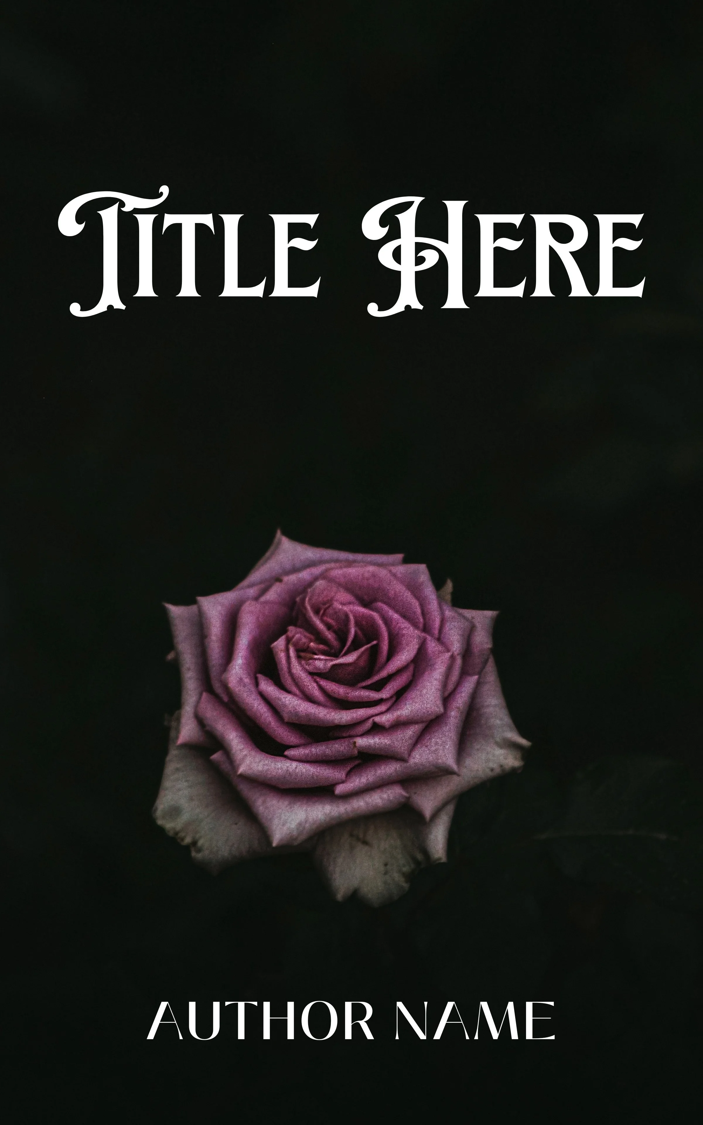 A book cover with a dark background, featuring a purple rose at the bottom center, with space for title and author name text. A book that is part of the stuff your kindle day event.
