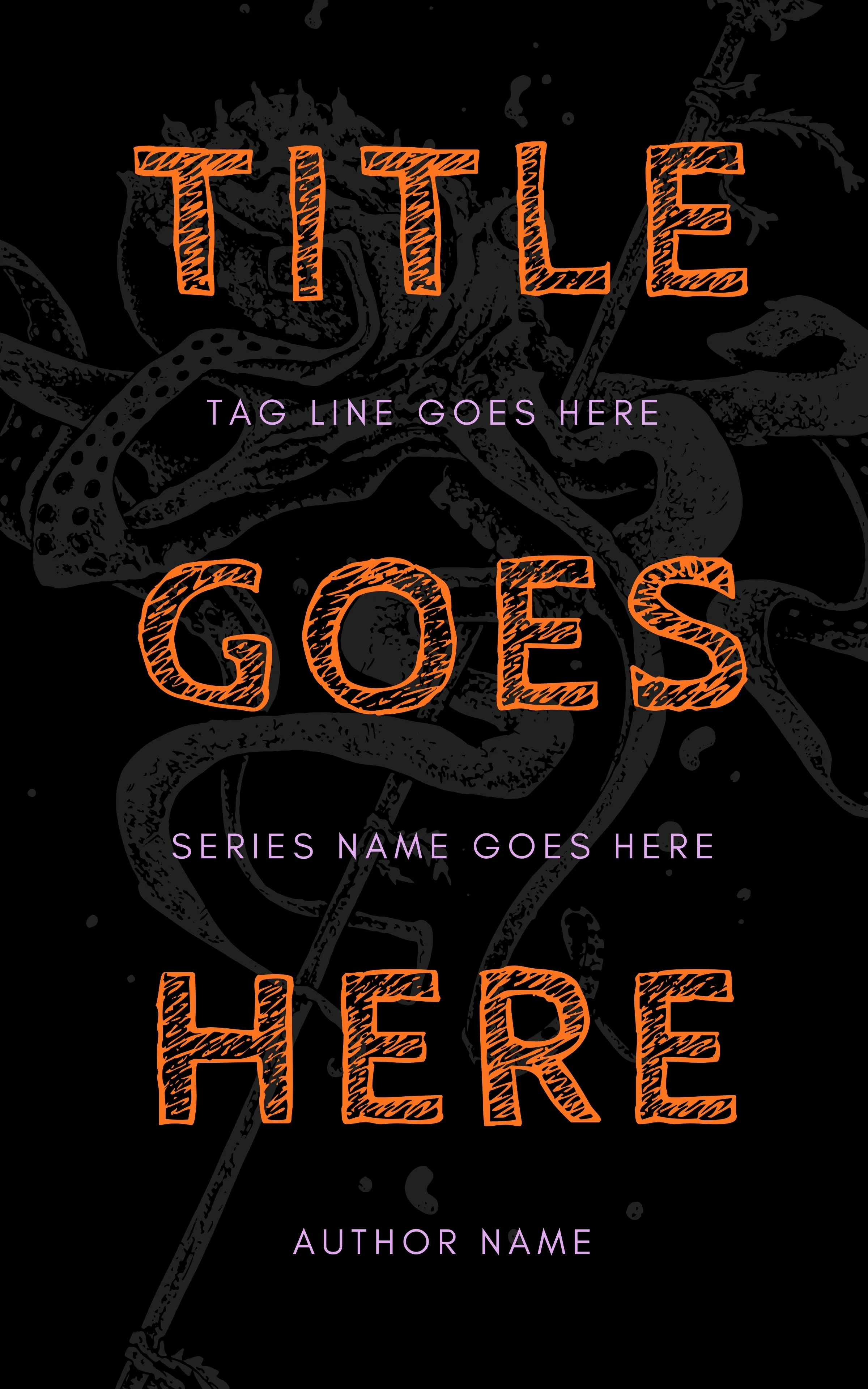 Dark book cover with orange and purple stylized text and a faint background image of an octopus or squid. A book that is part of the stuff your kindle day event.