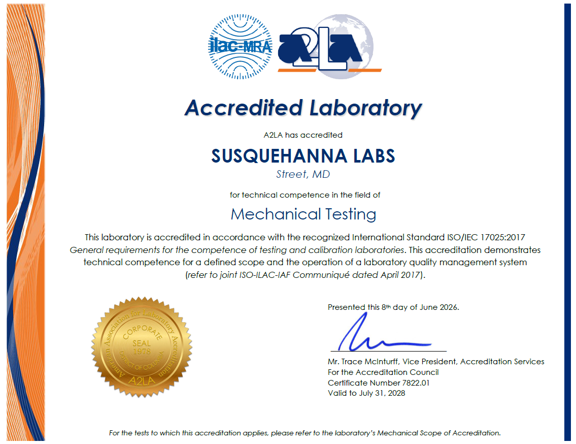A2LA Accreditation Certificate & Scope