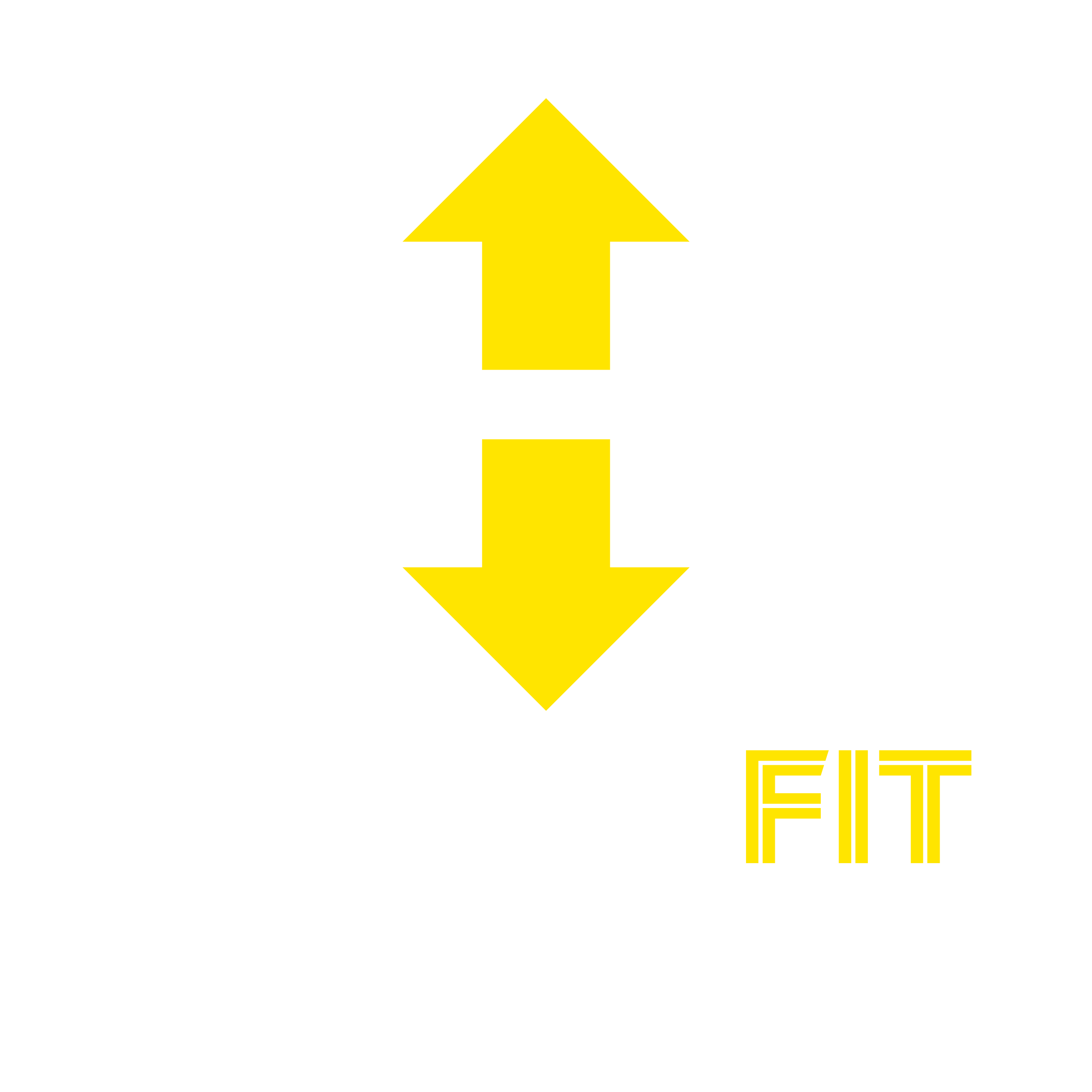 Logo for Hybrid Fit with a black background, featuring a white dumbbell with yellow arrows pointing up and down, and the words 'HYBRID FIT' in large font, with 'HYBRID' in white and 'FIT' in yellow, and the tagline 'Train | Educate | Motivate' below.