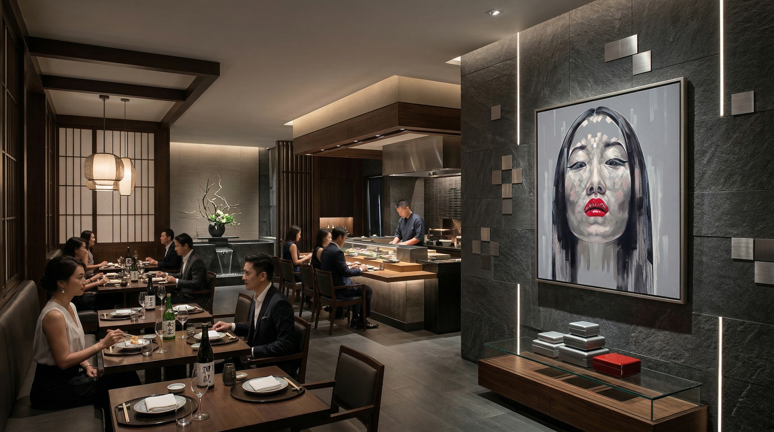 Yiqing Yin print by Michelle Kohler shown in a restaurant (room mockup)