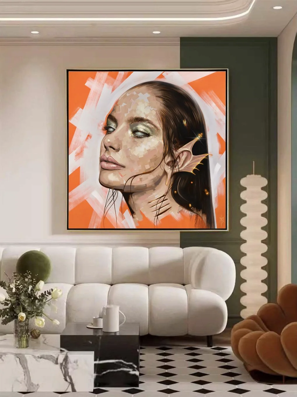 Amphitrite, Queen of the Seas print by Michelle Kohler shown in a lounge (room mockup)