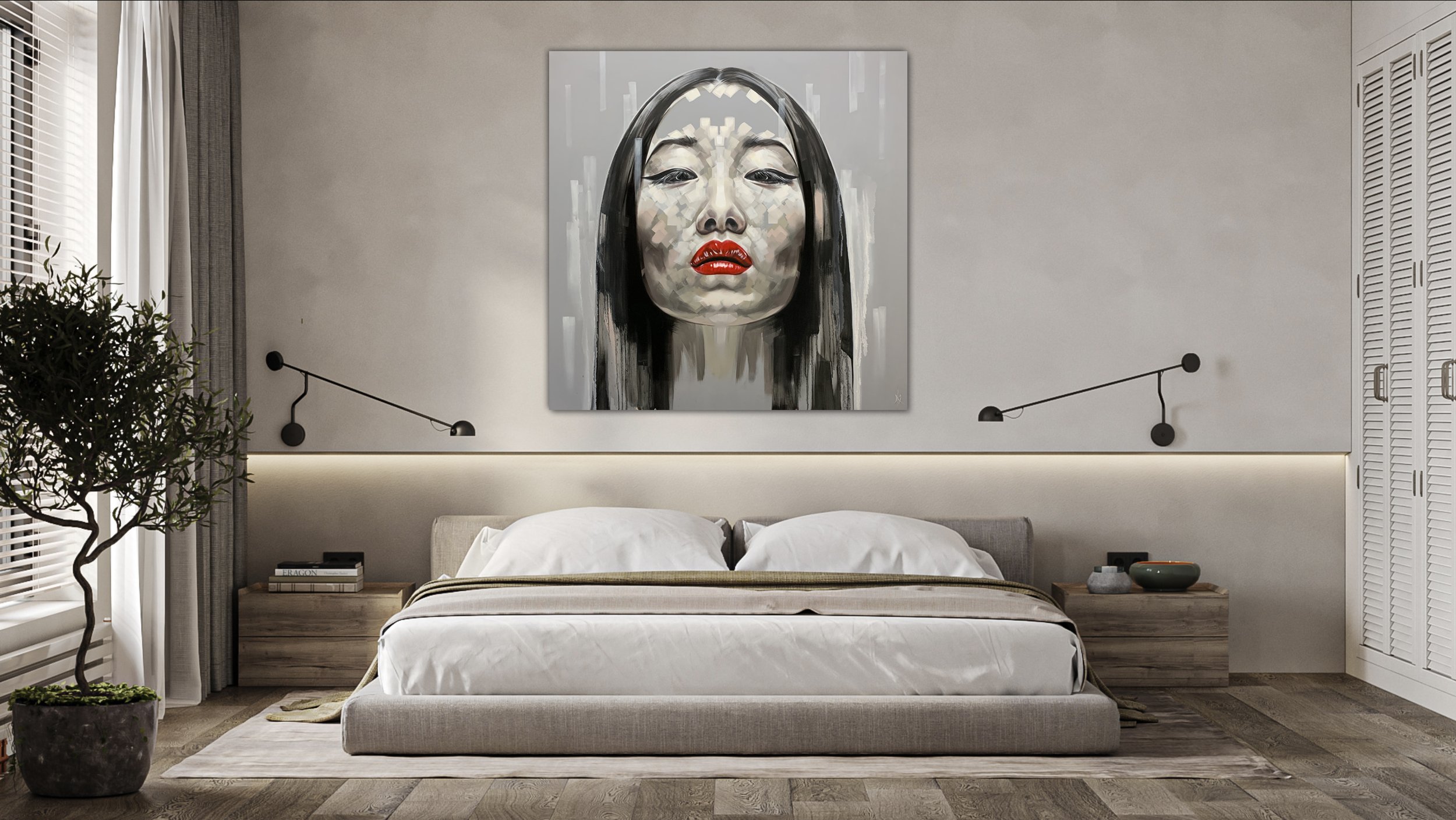 Yiqing Yin print by Michelle Kohler shown in a bedroom (room mockup)