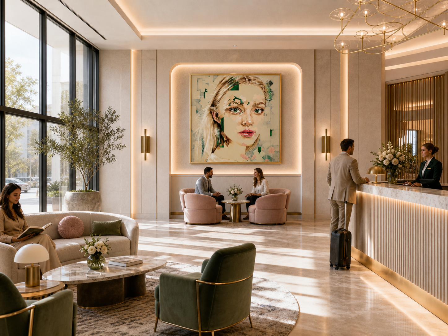 L'Innocent print by Michelle Kohler shown in a hotel lobby (room mockup)